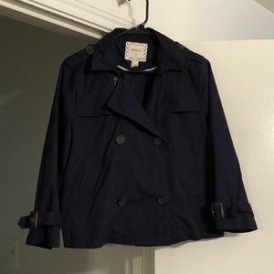 Forever 21 Navy Blue Crop Trench 3/4 Sleeve Jacket